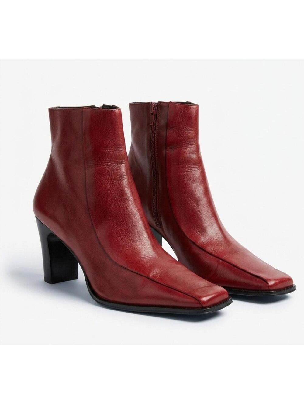 PARADE Vintage Red Leather Square Toe Ankle Boots Made in Brazil Size 36 US 6